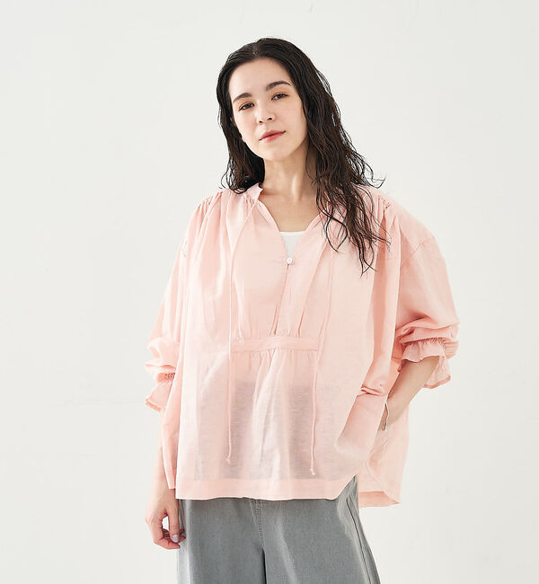 collex「リネンコットンギャザーブラウス」|シャツ・ブラウス|ピンク
