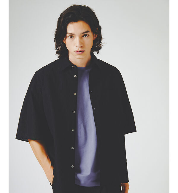 ABAHOUSE「【シアージャガード】ボックスシルエット 半袖シャツ / ハーフスリーブ シアーシ」|シャツ・ブラウス|ブラック