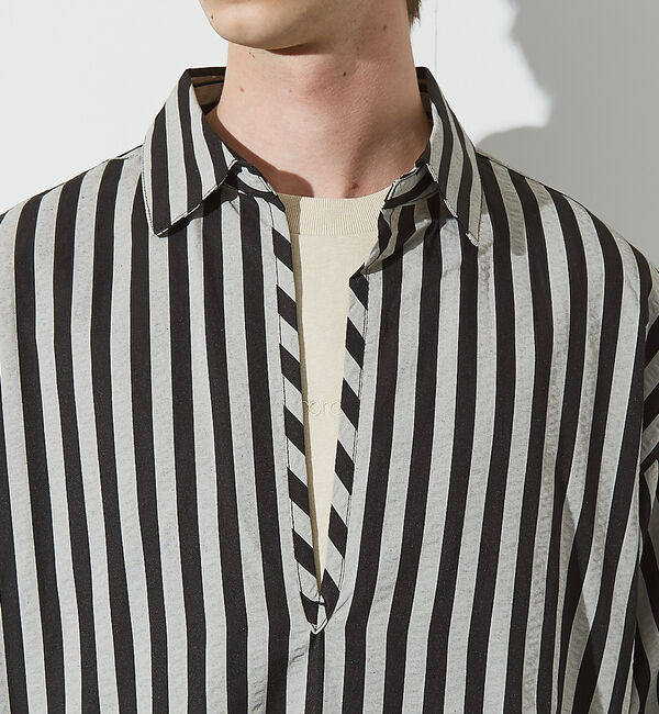 ABAHOUSE「サッカーストライプ スキッパーシャツ / オーバーサイズ / 半袖シャツ」|シャツ・ブラウス|
