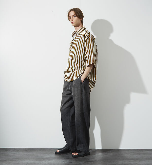 ABAHOUSE「サッカーストライプ スキッパーシャツ / オーバーサイズ / 半袖シャツ」|シャツ・ブラウス|