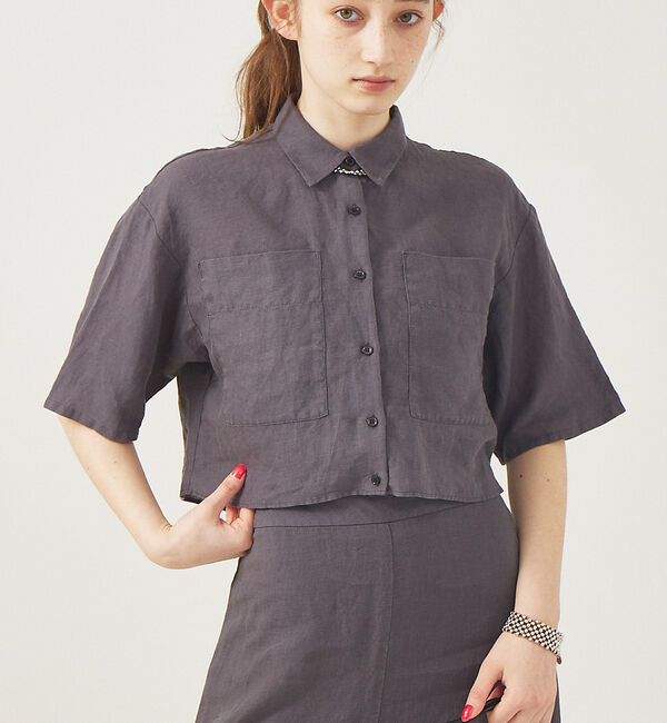 Rouge vif「【セットアップ対応】麻製品染ショートシャツ」|シャツ・ブラウス|チャコールグレー