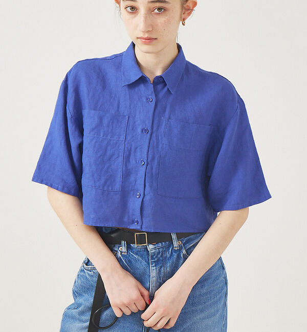 Rouge vif「【セットアップ対応】麻製品染ショートシャツ」|シャツ・ブラウス|ブルー