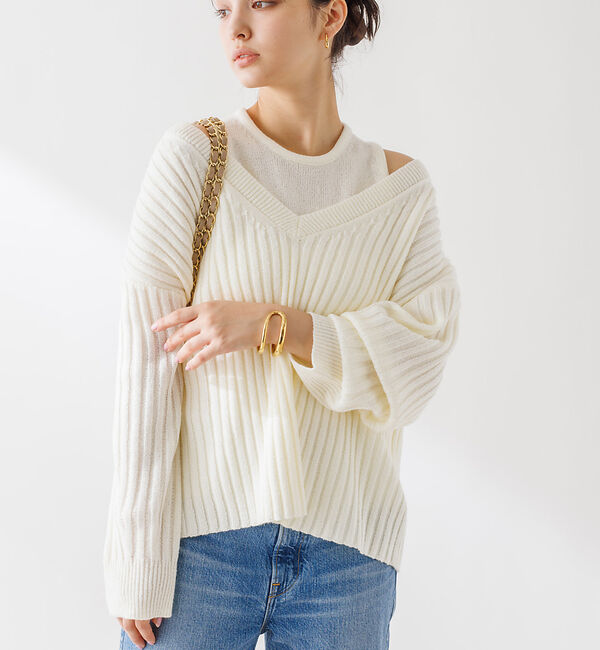 Rouge vif「Vネックリブニット アンサンブル」|ニット・セーター|オフホワイト