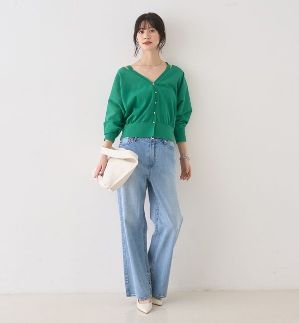 Rouge vif「ネックスリットVネックシアーカーディガン/ニット」|カーディガン|