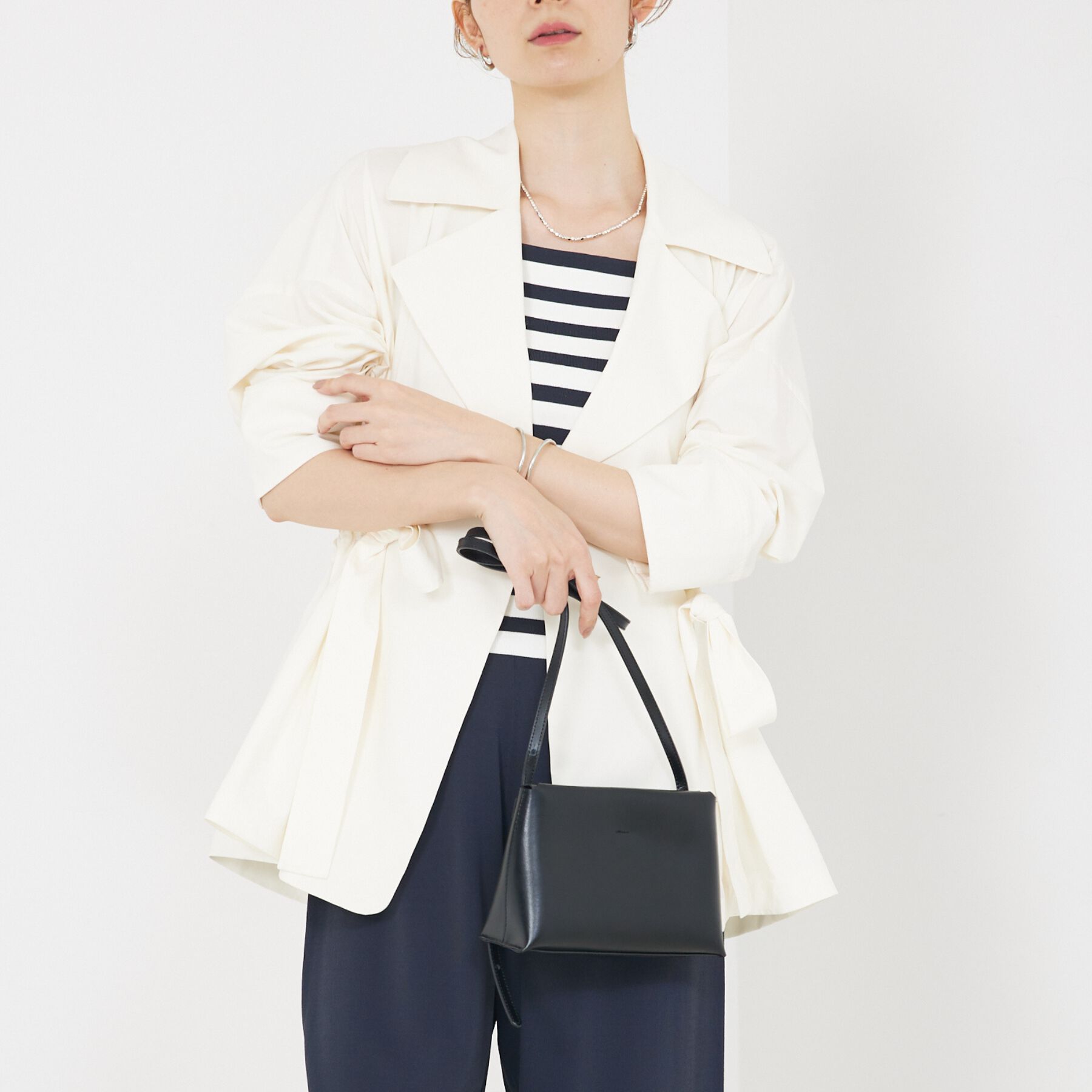 qualite「【撥水&times;軽やか】ボックスタックダブルジャケット」|トレンチコート|アイボリー