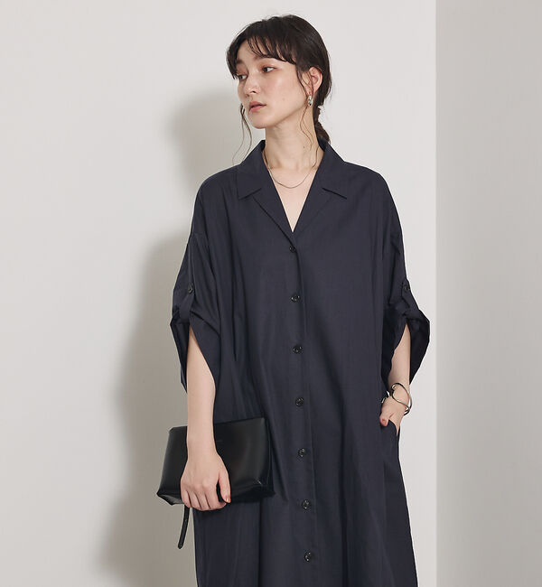 qualite「ダンプシャツワンピース」|ワンピース|ダークネイビー