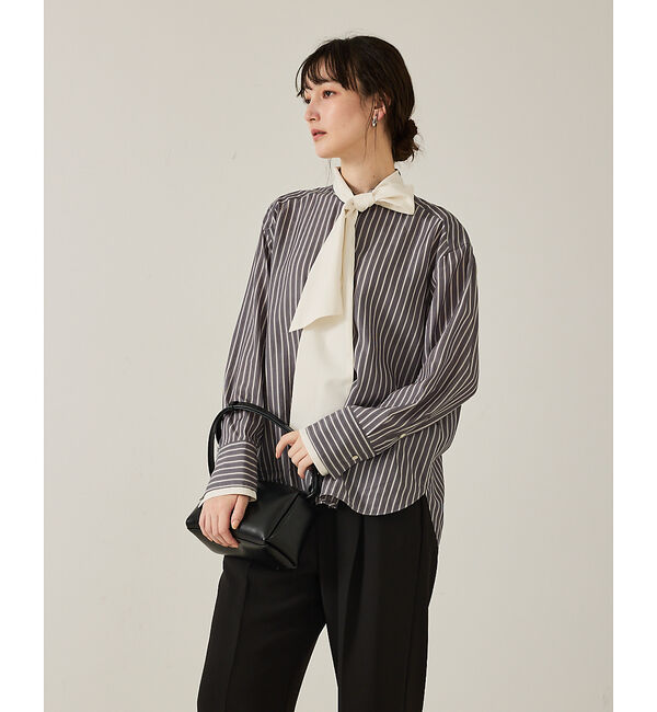 qualite「【ボウタイ取り外し可能】クレリックボウタイブラウス」|シャツ・ブラウス|