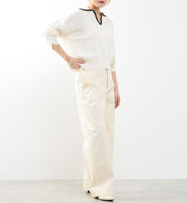 SOFFITTO「かぎ針刺繍スキッパーニット」|ニット・セーター|