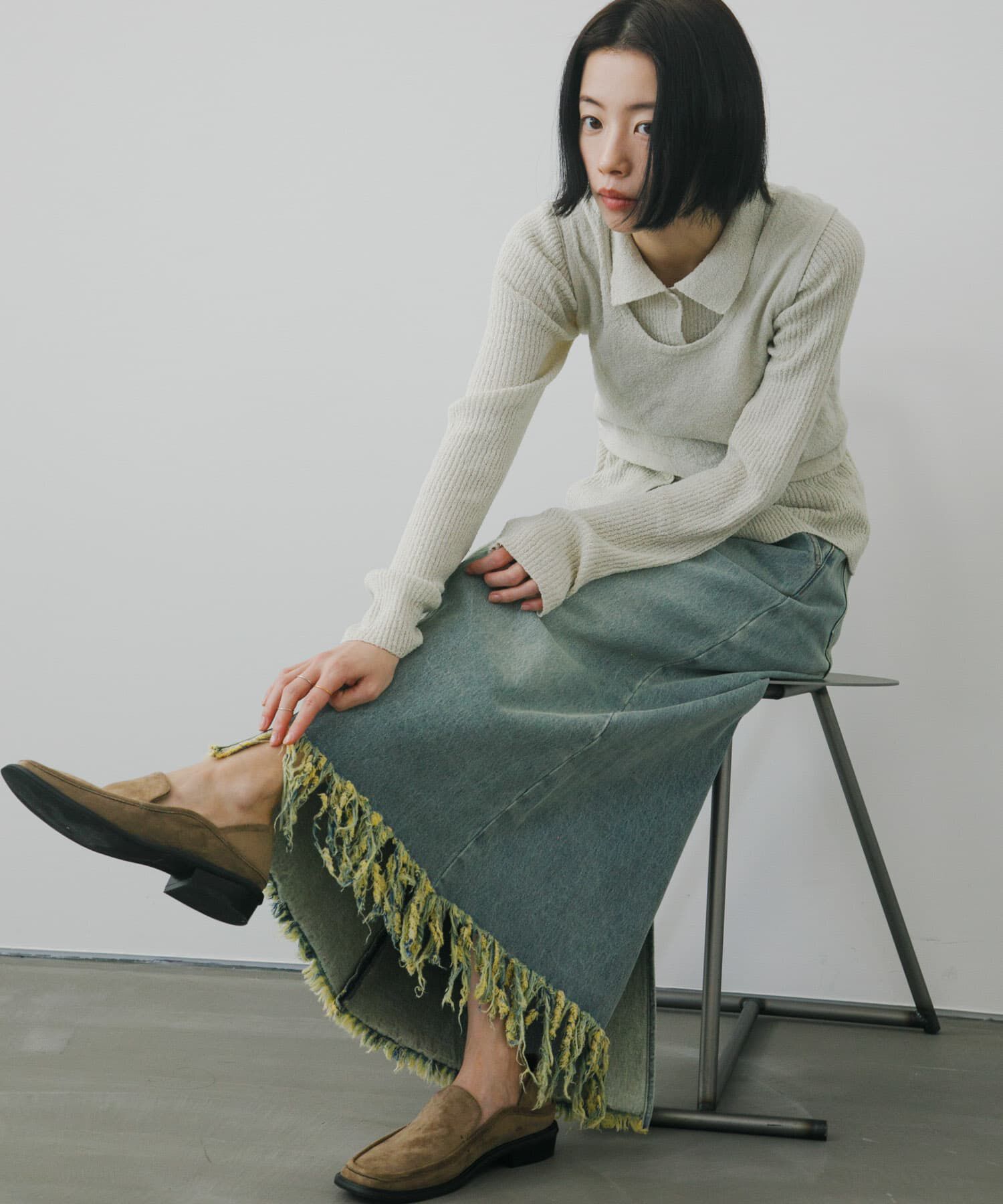  「アシメフリンジデニムスカート」|スカート|