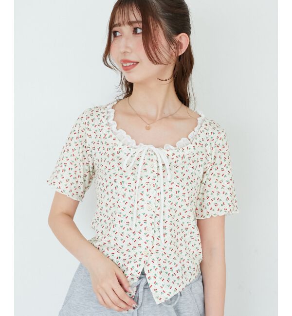  「フロントリボンレイヤード風トップス」|Tシャツ・カットソー|