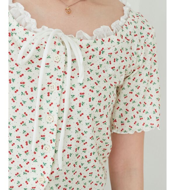  「フロントリボンレイヤード風トップス」|Tシャツ・カットソー|