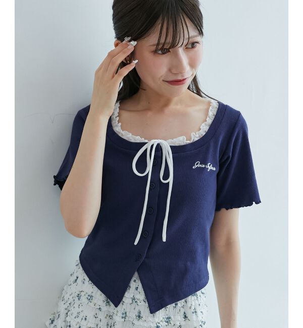  「フロントリボンレイヤード風トップス」|Tシャツ・カットソー|