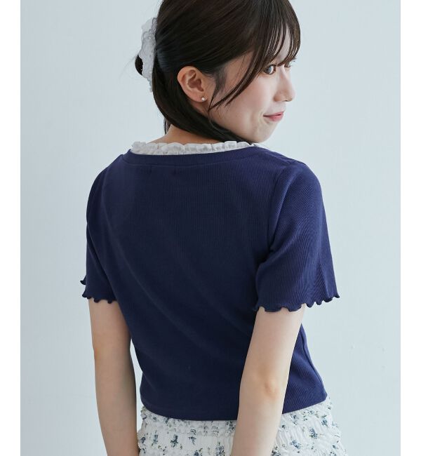  「フロントリボンレイヤード風トップス」|Tシャツ・カットソー|