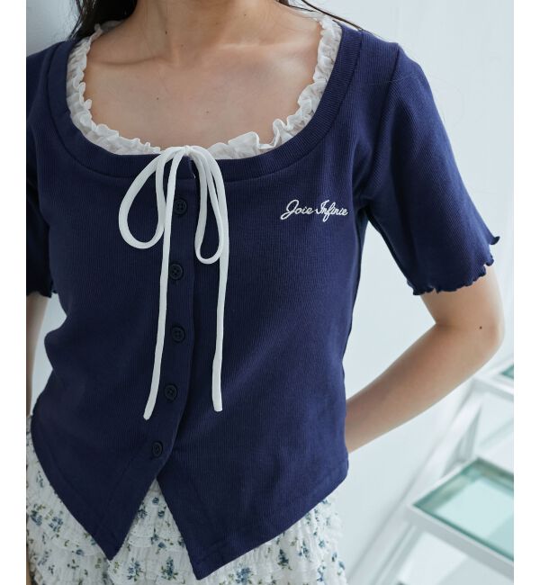  「フロントリボンレイヤード風トップス」|Tシャツ・カットソー|