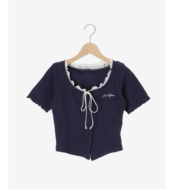  「フロントリボンレイヤード風トップス」|Tシャツ・カットソー|