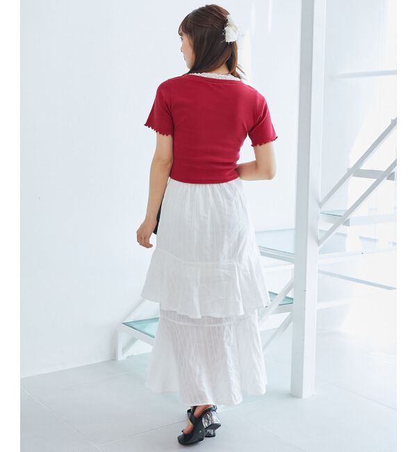  「フロントリボンレイヤード風トップス」|Tシャツ・カットソー|