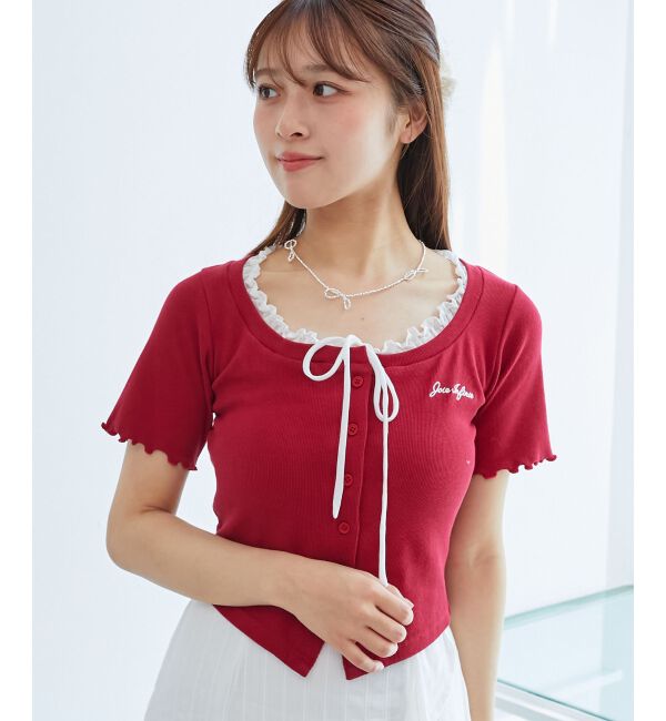  「フロントリボンレイヤード風トップス」|Tシャツ・カットソー|