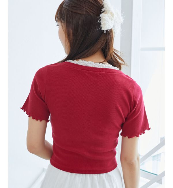  「フロントリボンレイヤード風トップス」|Tシャツ・カットソー|