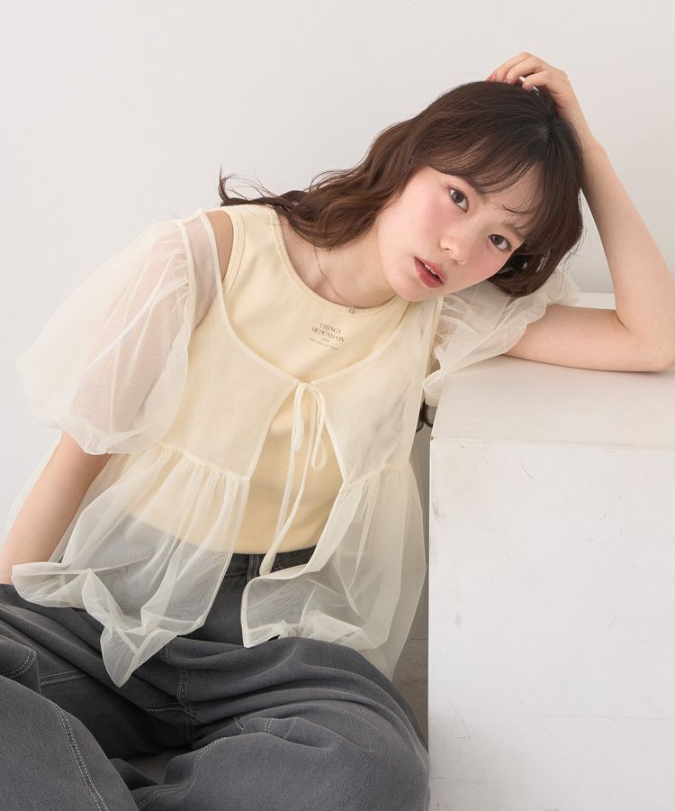 earth music&ecology「SET2点チュールバルーンブラウス＋ロゴタンク」|シャツ・ブラウス|