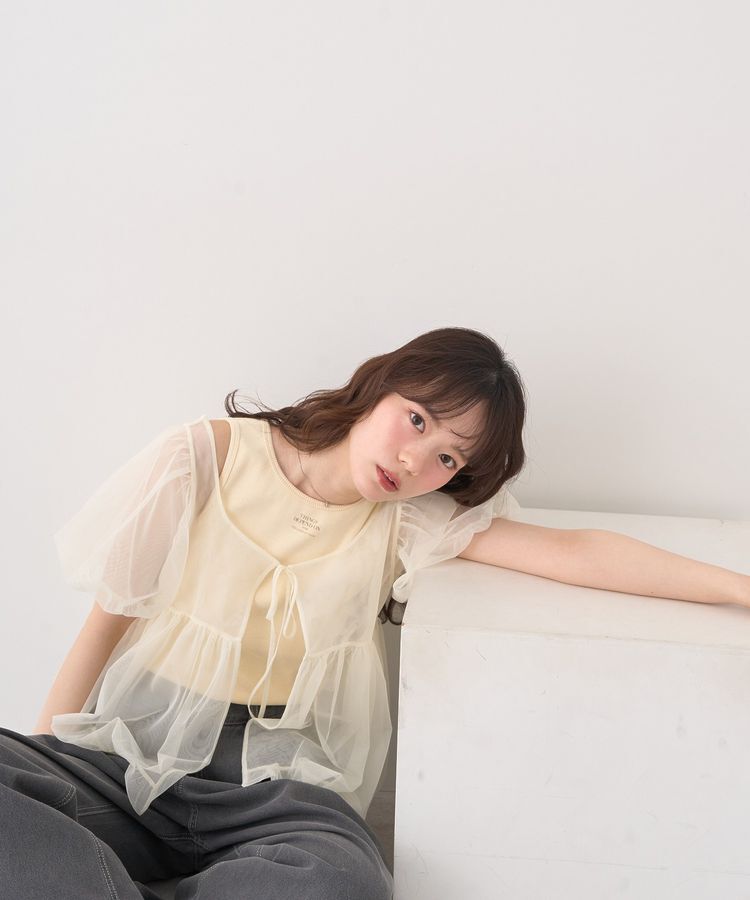 earth music&ecology「SET2点チュールバルーンブラウス＋ロゴタンク」|シャツ・ブラウス|