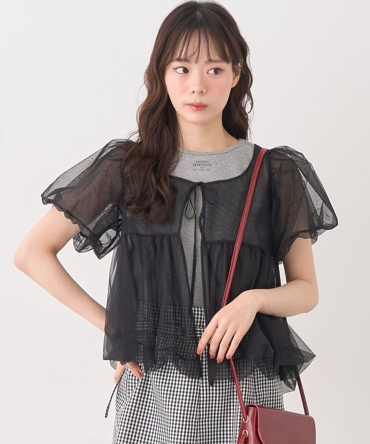 earth music&ecology「SET2点チュールバルーンブラウス＋ロゴタンク」|シャツ・ブラウス|Black