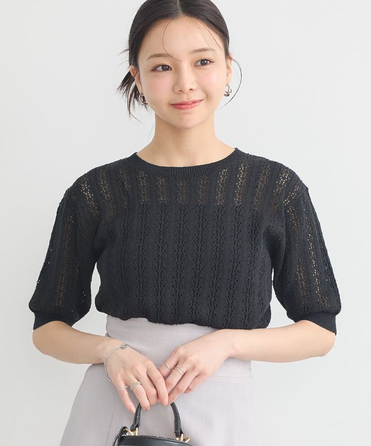 earth music&ecology「透かしニットプルオーバー」|ニット・セーター|Black