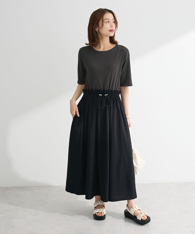 Green Parks「・SUGAR SPOON半袖リブドッキングワンピ」|ワンピース|Charcoal Gray