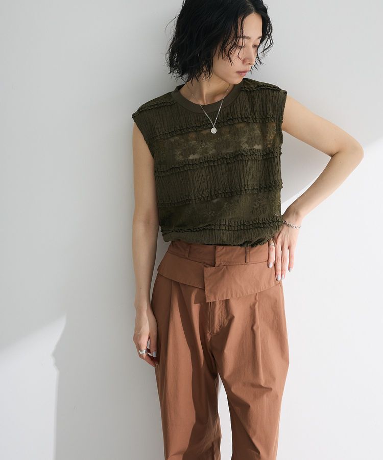 Green Parks「・SUGAR SPOON フリルレースノースリーブ」|Tシャツ・カットソー|Khaki