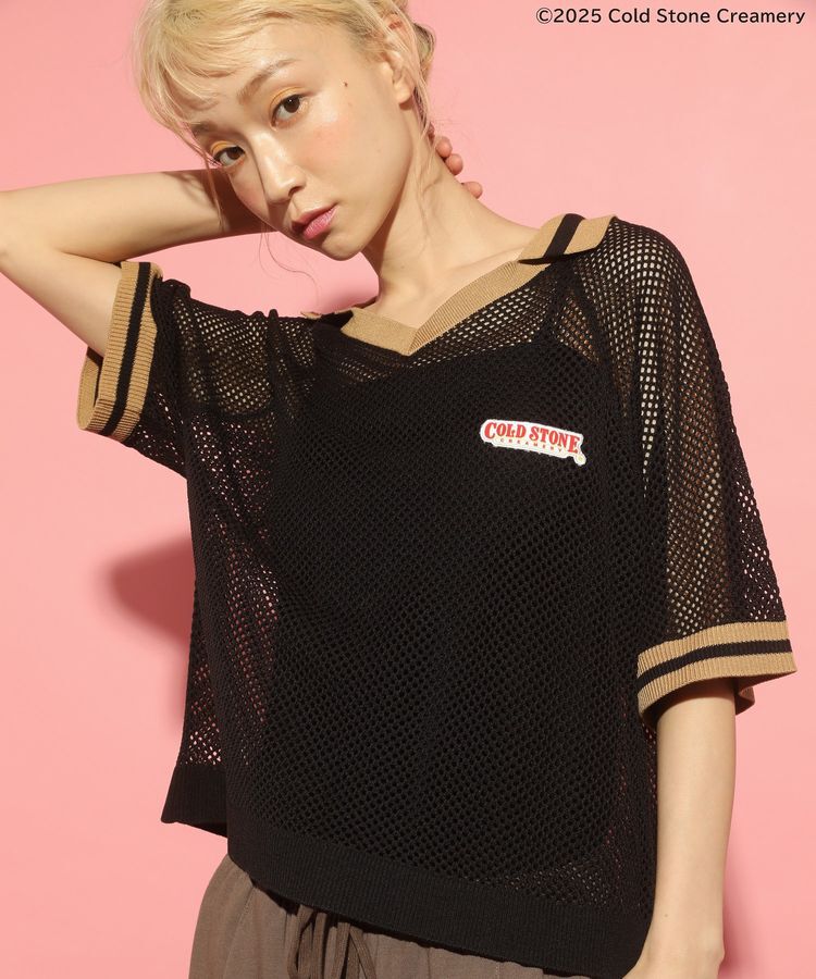 Green Parks「COLDSTONE/襟付きメッシュニットプルオーバー」|ニット・セーター|Black