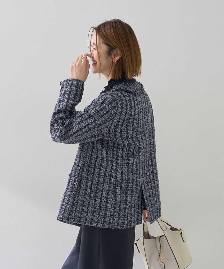 YECCA VECCA「ノーカラーツイードジャケット」|テーラードジャケット|