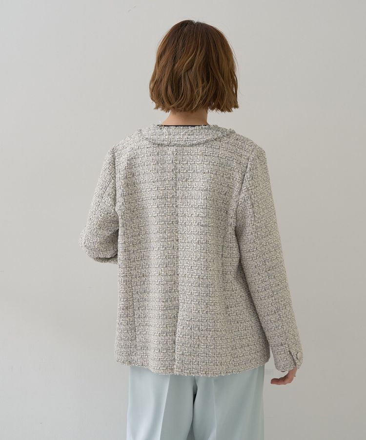 YECCA VECCA「ノーカラーツイードジャケット」|テーラードジャケット|