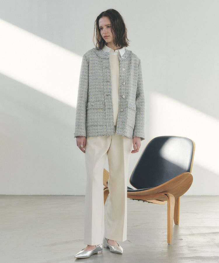 YECCA VECCA「ノーカラーツイードジャケット」|テーラードジャケット|
