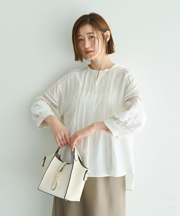 YECCA VECCA「レース切替スキッパーブラウス」|シャツ・ブラウス|Off White