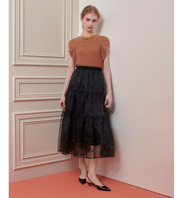 LOULOU WILLOUGHBY「【LOULOU WILLOUGHBY】オーガンジーフラワー刺繍スカート」|スカート|