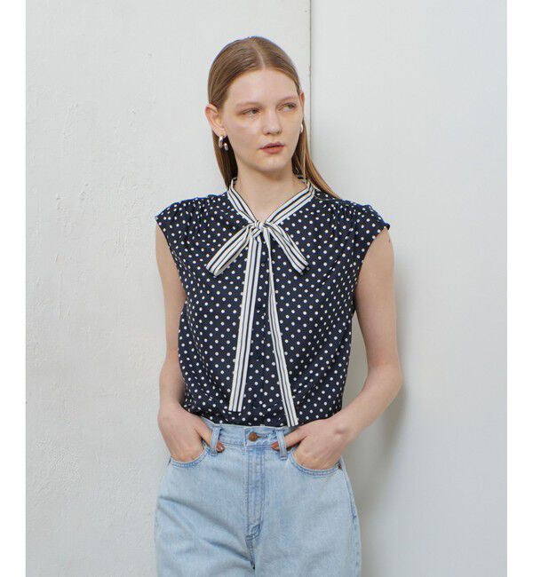 allureville「パネルドットプリントボウタイブラウス」|シャツ・ブラウス|ネイビー