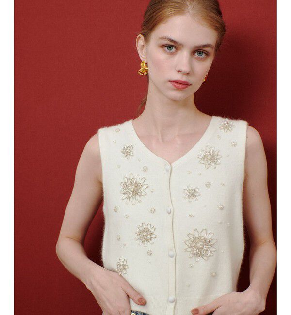 LOULOU WILLOUGHBY「【LOULOU WILLOUGHBY】ビーズフラワージレ」|ニット・セーター|