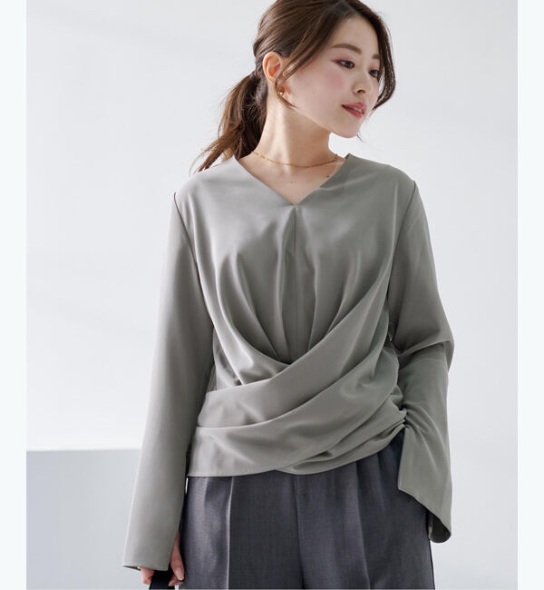 ur's「【尾﨑真衣さんコラボアイテム】2wayスリットスリーブカシュクールブラウス」|シャツ・ブラウス|グレー