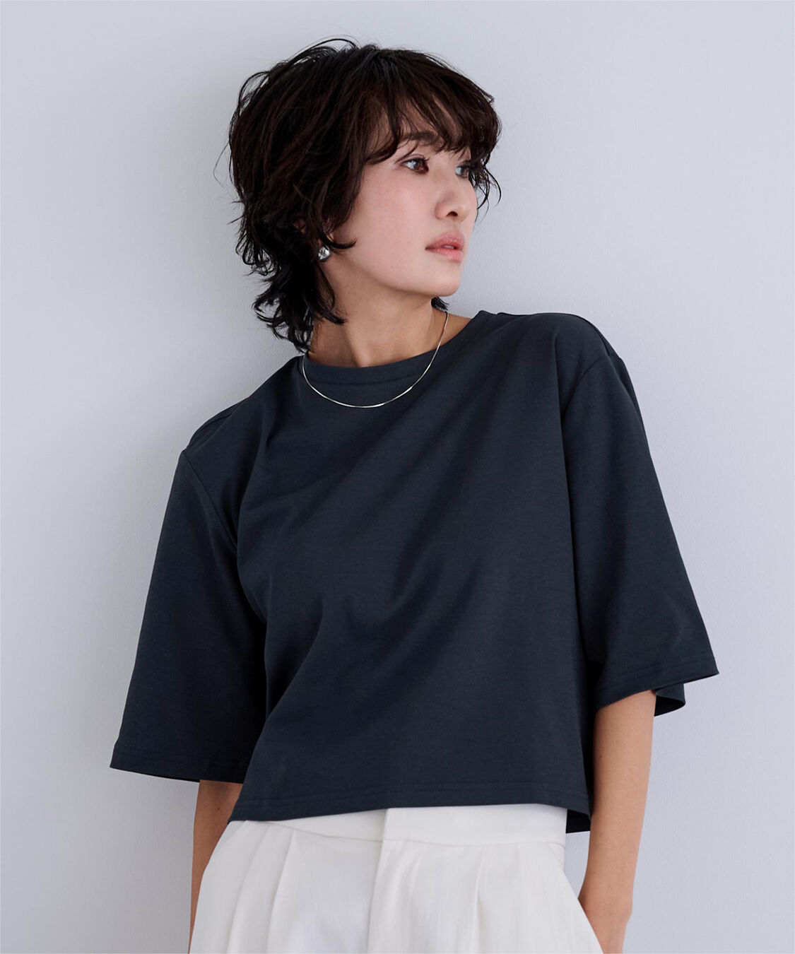 ur's「汗染み防止クロップドTシャツ」|Tシャツ・カットソー|ネイビー