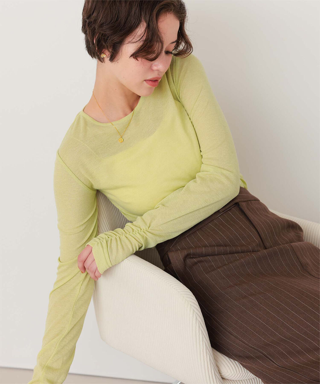 titivate「着心地抜群シアークルーネックトップス」|Tシャツ・カットソー|ライトグリーン