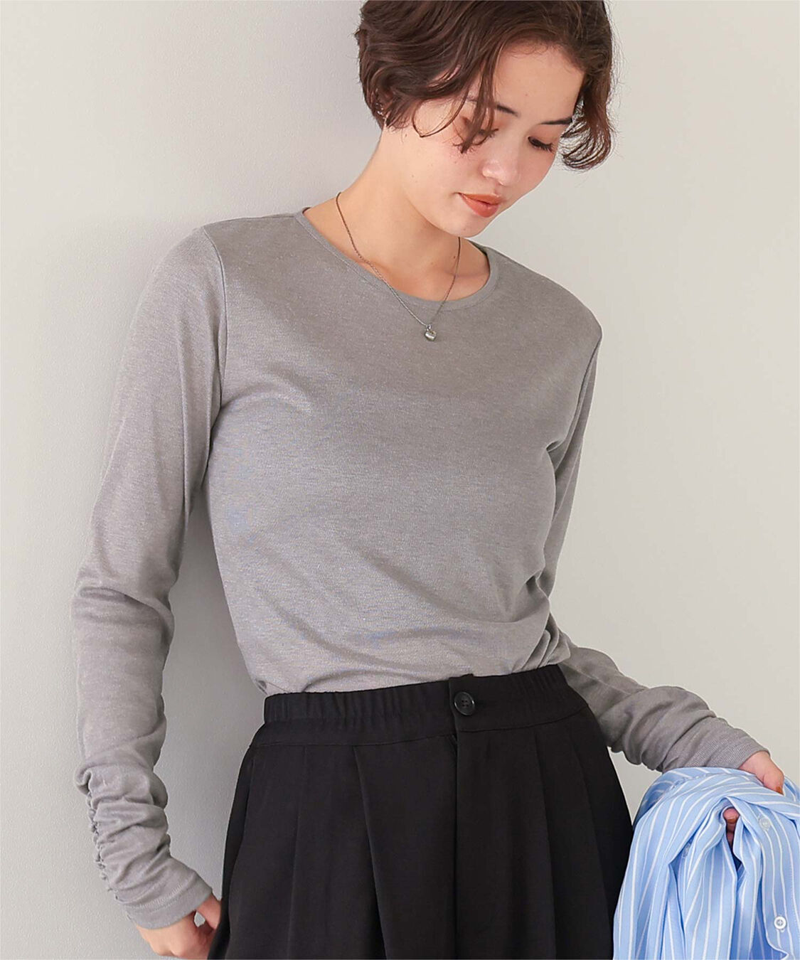 titivate「着心地抜群シアークルーネックトップス」|Tシャツ・カットソー|ライトグレー