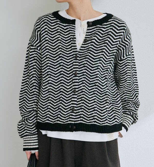  「ヘリンボーン編みニットカーディガン」|カーディガン|ブラック系その他