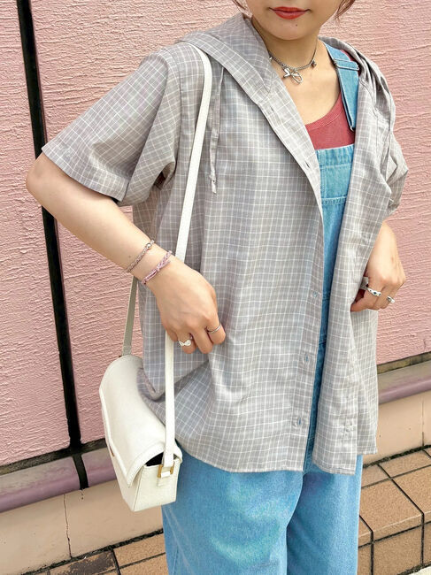 SM2「チェック柄フードシャツ」|シャツ・ブラウス|グレー