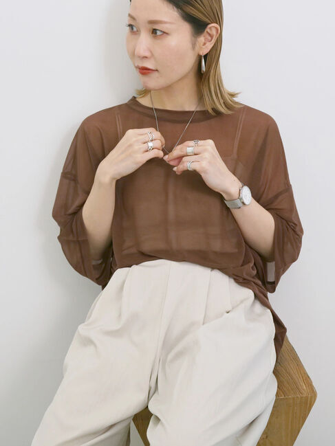 Samansa Mos2 blue「◎シアープルオーバー」|Tシャツ・カットソー|ブラウン