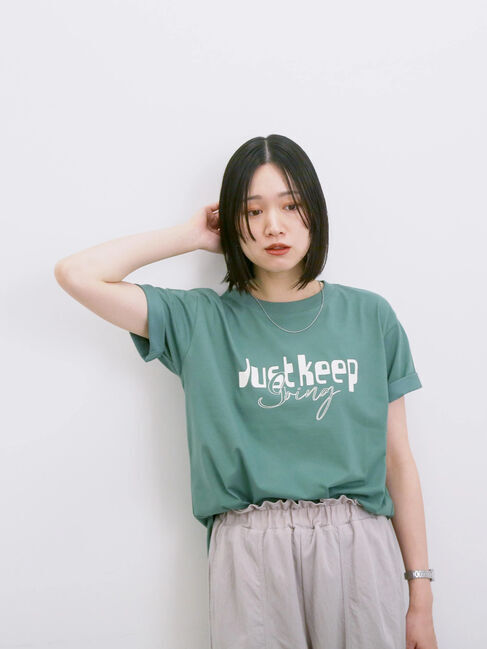 Samansa Mos2 blue「【接触冷感】ロゴプリントTシャツ」|Tシャツ・カットソー|