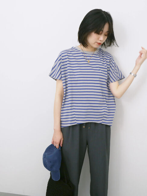 Samansa Mos2 blue「【USAコットン】アソートフレンチスリーブTシャツ」|Tシャツ・カットソー|グレー