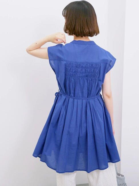 Samansa Mos2 blue「【Made in India】シャーリングノースリーブチュニック」|シャツ・ブラウス|