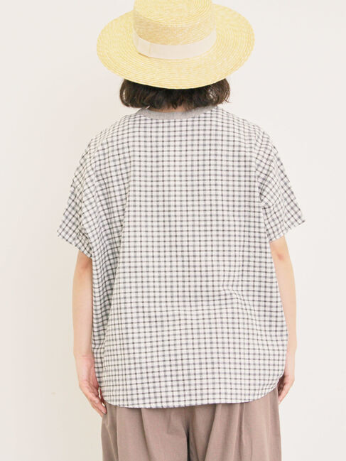 Samansa Mos2「【クールコットン】柄アソートクレリック袖タックブラウス」|シャツ・ブラウス|