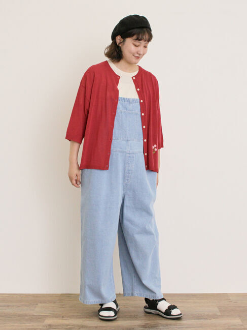 Samansa Mos2「[接触冷感]花刺繍七分袖クルーネックカーディガン」|カーディガン|