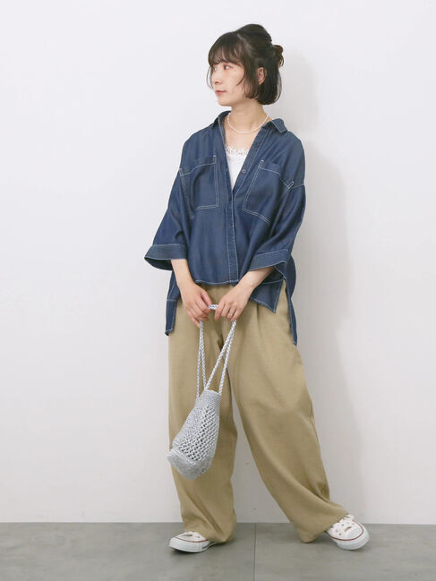 Samansa Mos2 blue「リネンタッチイージーパンツ」|その他|