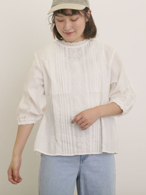 Samansa Mos2「フラワー柄刺繍レースブラウス」|シャツ・ブラウス|